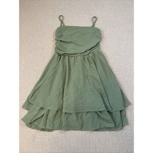 Exarus Flowy Ruched Ruffled Layered Spaghetti Strap Swing  Dress Teen 14y Green